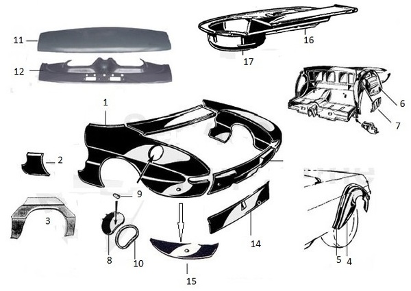 CARROSSERIE SPIDER 1966 à 1969 - FACE AR